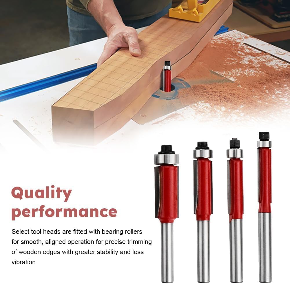 Serplex Flush Trim Router Bit Set for Woodworking with 1/4 inch Shank Top Bearing | Hard Alloy Cutters