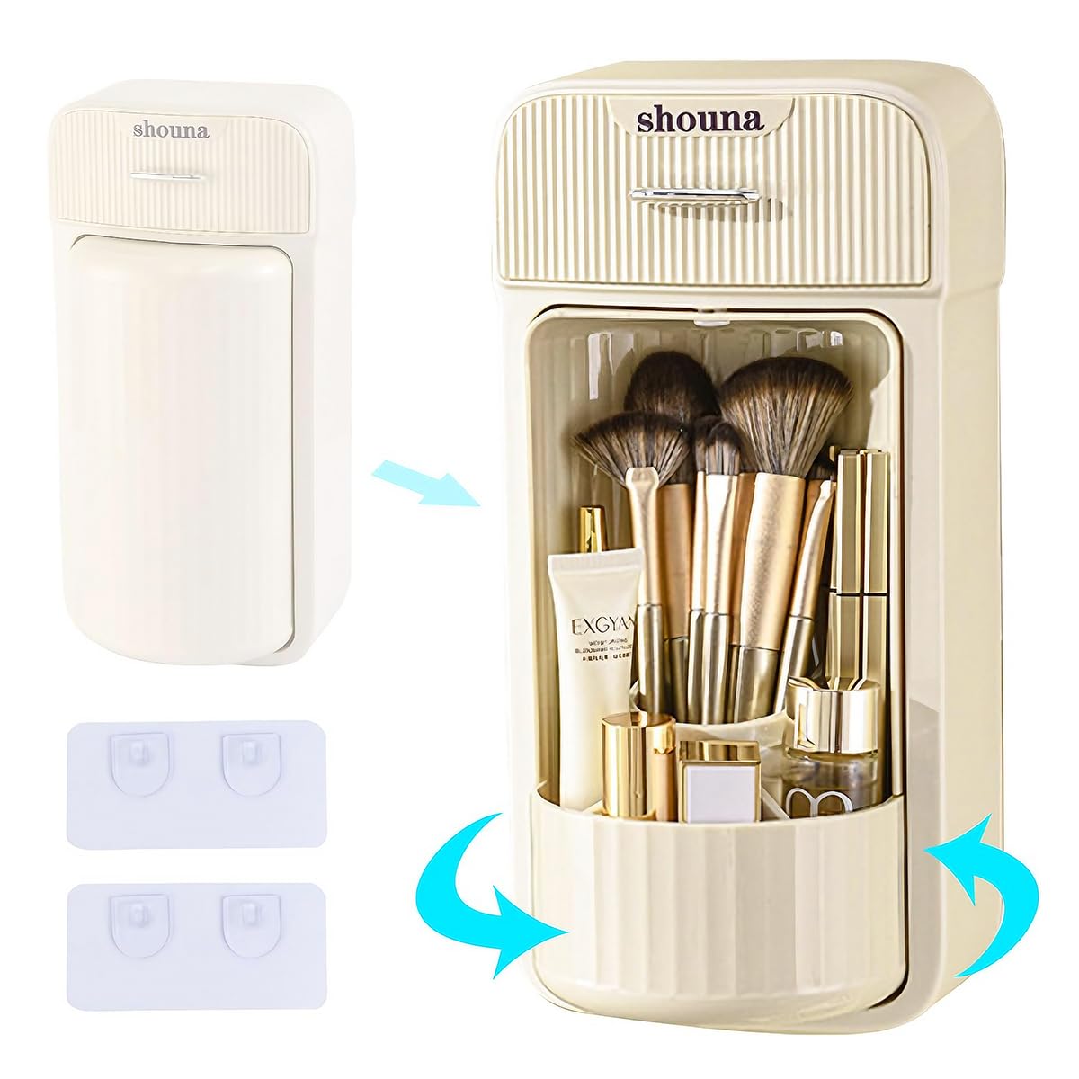 MAYCREATE® Makeup Brush Organizer,360° Rotating Makeup Brush Holder for Cosmetics Makeup Organizer with Drawers,Wall Mounted Brush Holder,Fits Countertop Vanity and Bathroom