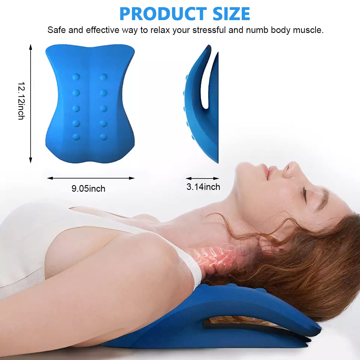 HANNEA® 2 in 1 Lower Back Stretcher Lumbar Support Neck Traction Massager Pillow Cushion for Spinal Pain Relief, Back Stretching, Muscle Tension Relief, Back Posture Corrector for Bed Office Car