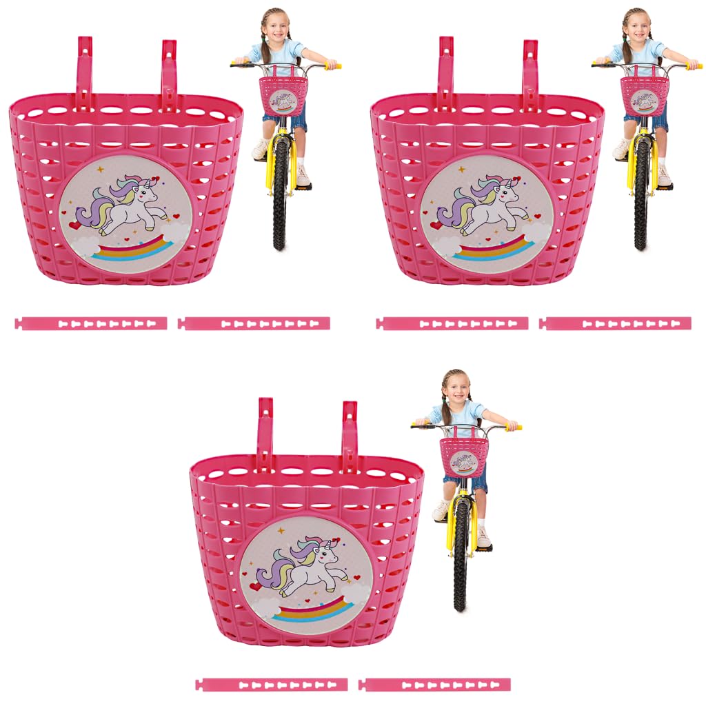 PROBEROS Girls Bike Basket for Kids featuring Adjustable Strap Design and Pink Unicorn 20x13x15cm