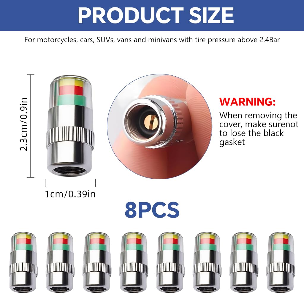ZIBUYU Car Tire Pressure Monitor Valve Stem Caps Sensor Indicator Set 8 pcs for Vehicles