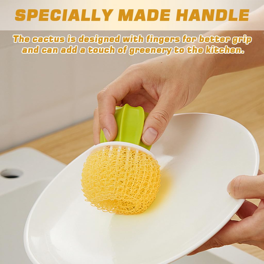 Supvox Kitchen Pot Cleaning Brush with Cactus Handle and Drip Tray | Non Abrasive PP Scrubber