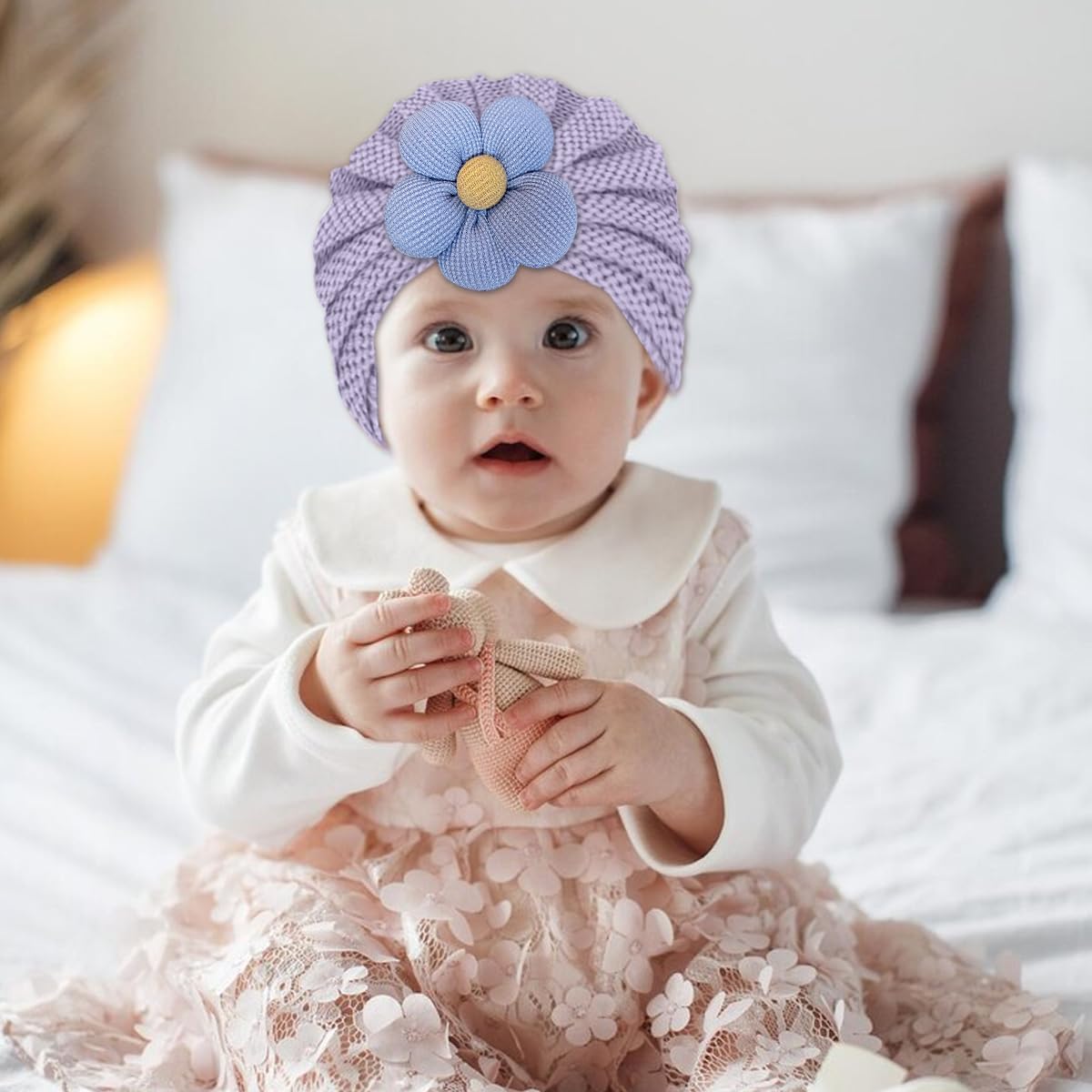 SNOWIE SOFT Baby Winter Hat Set for 0–2 Years with Stretchy Brim and Knitted Flower | Pink