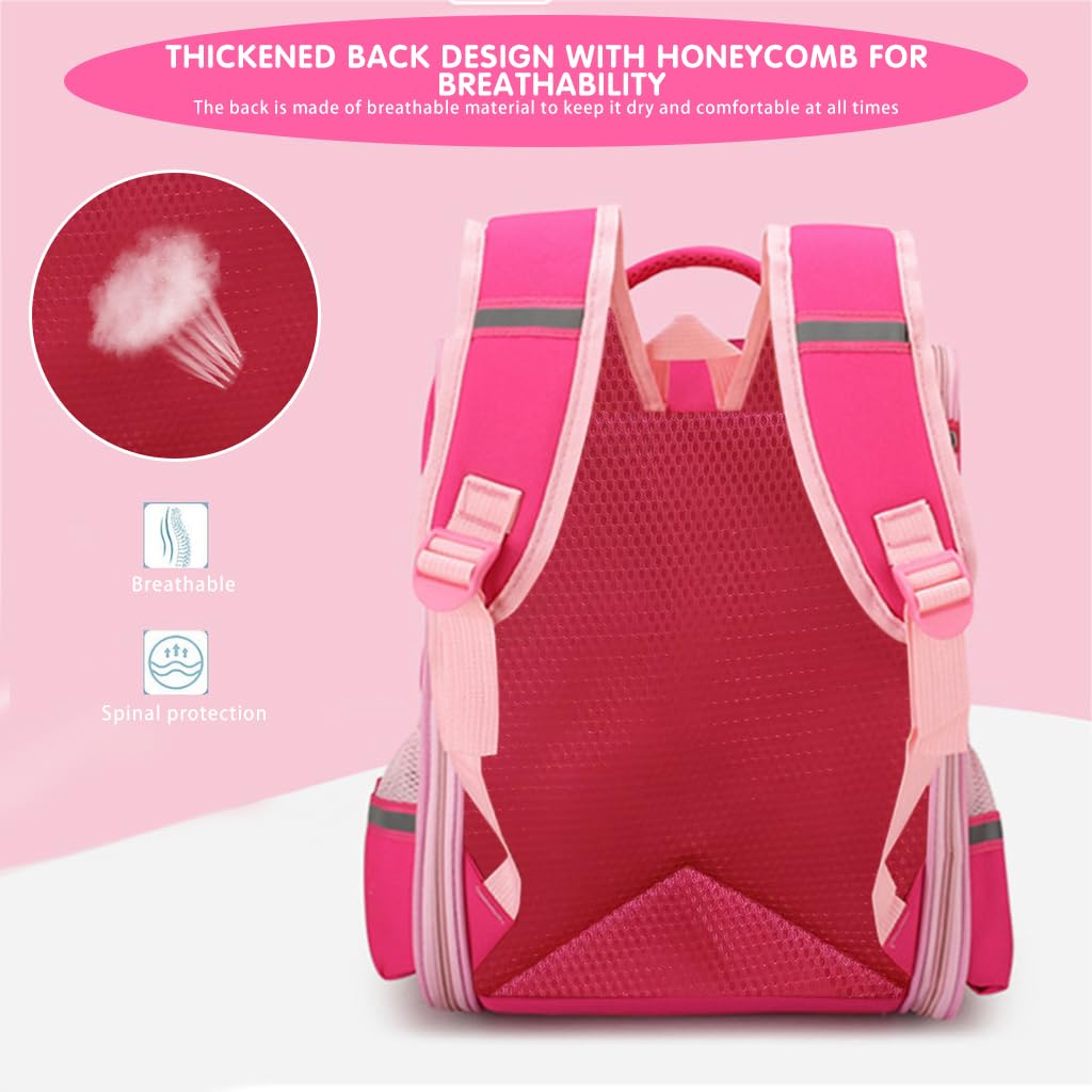 PALAY Girls School Backpack for Kids 6–12 with 36x28x16cm Capacity and Breathable Straps | Pink Elsa Princess Design