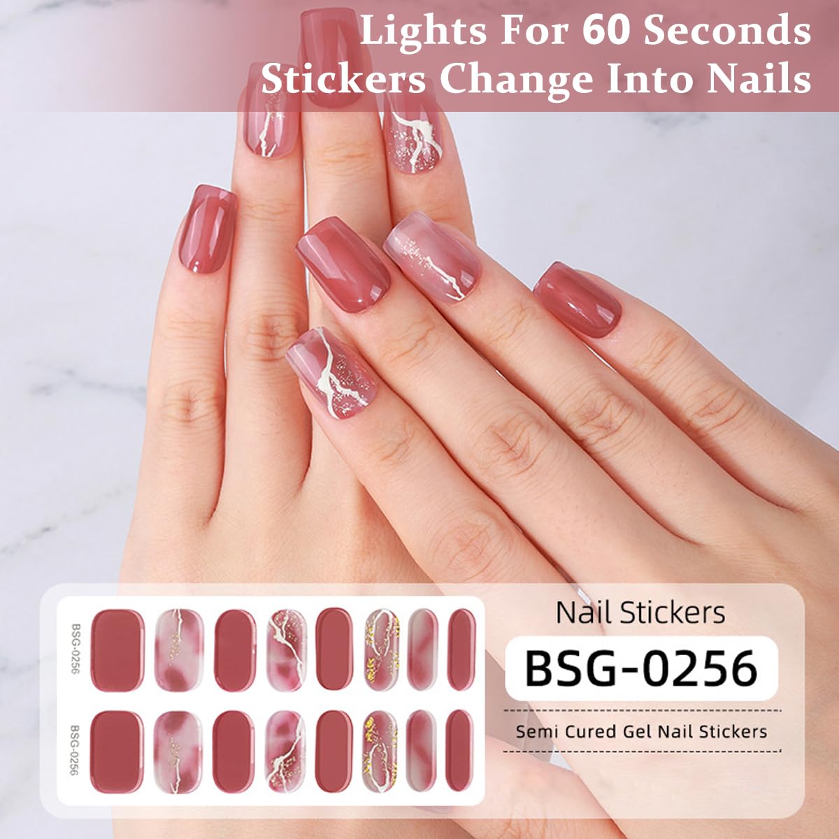 MAYCREATE® 16PCS Gel Nail Strips, French Gel Nail Stickers, UV Free, Long Lasting Nail Wraps for Women, French Tip Nail Polsih Stickers, Includes Nail File & Wooden Stick, Style A