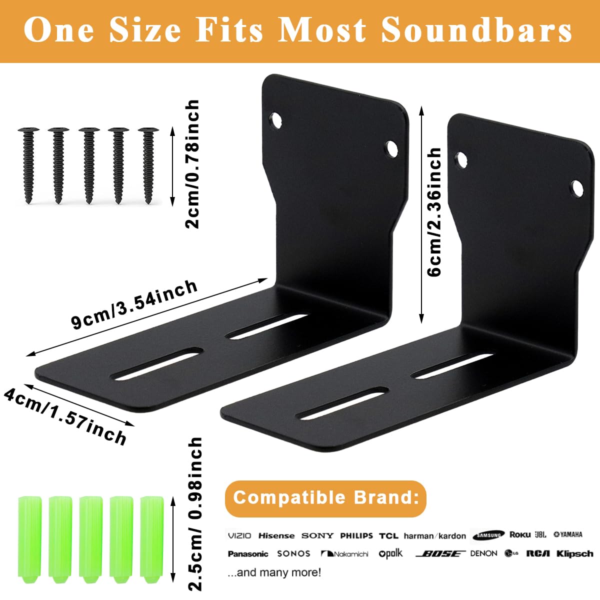 HASTHIP® Sound Bar Mounts Wall Brackets Anti-Drop Wall Shelf Holder, Universal Soundbar Speaker Mounting Bracket Under TV for Samsung, Bose, Vizio, LG, Sony, JBL, Polk, Roku