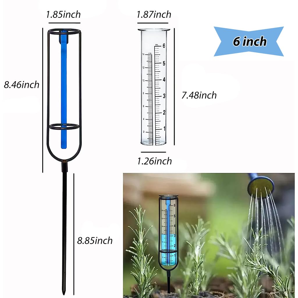 Serplex Rain Gauge for Garden and Yard with 6inch Glass Tube & Adjustable Metal Frame