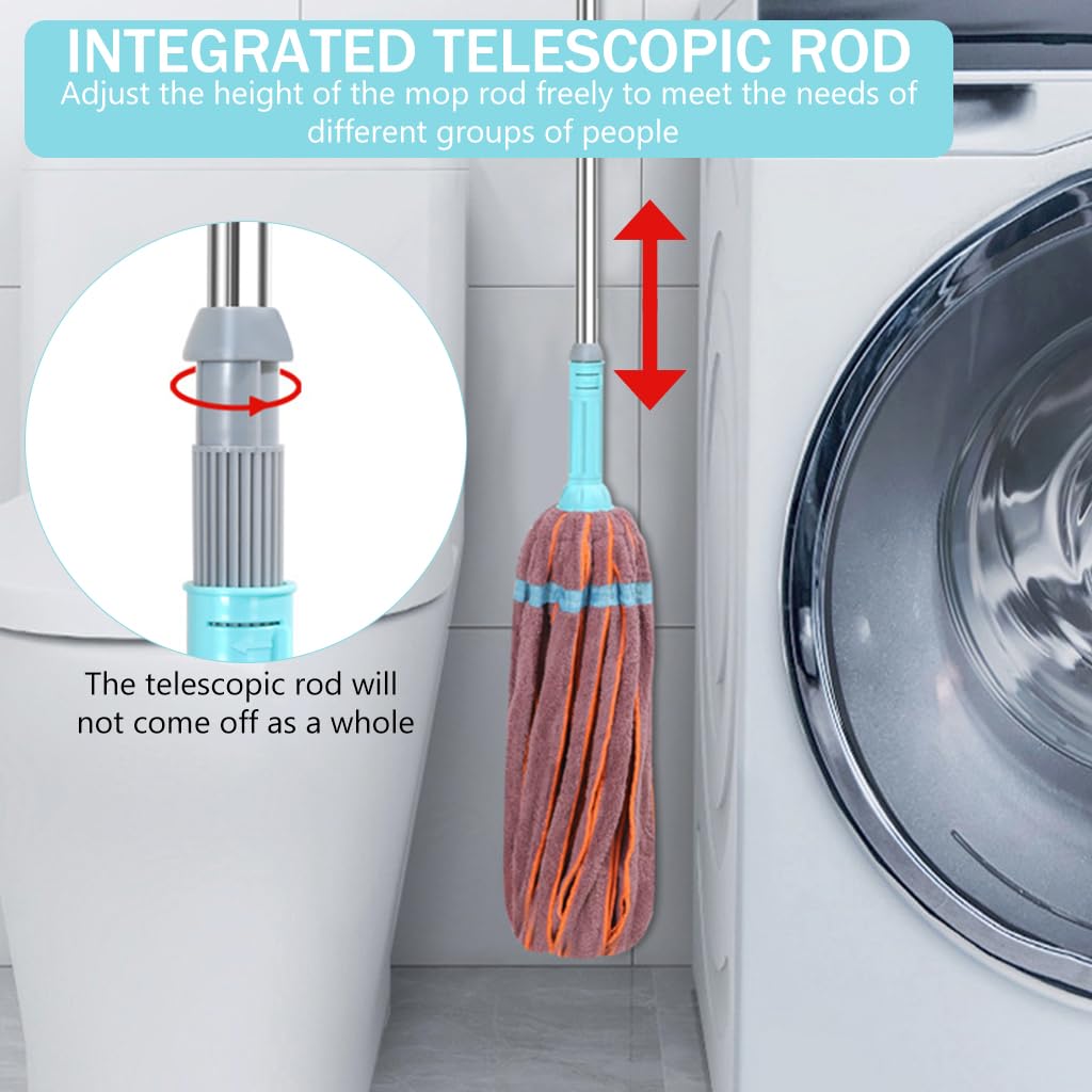 HASTHIP Cloth Floor Mop for Wet and Dry Cleaning with 32.6–50.3 in Retractable Handle | Adjustable Angle Coral Velvet Head