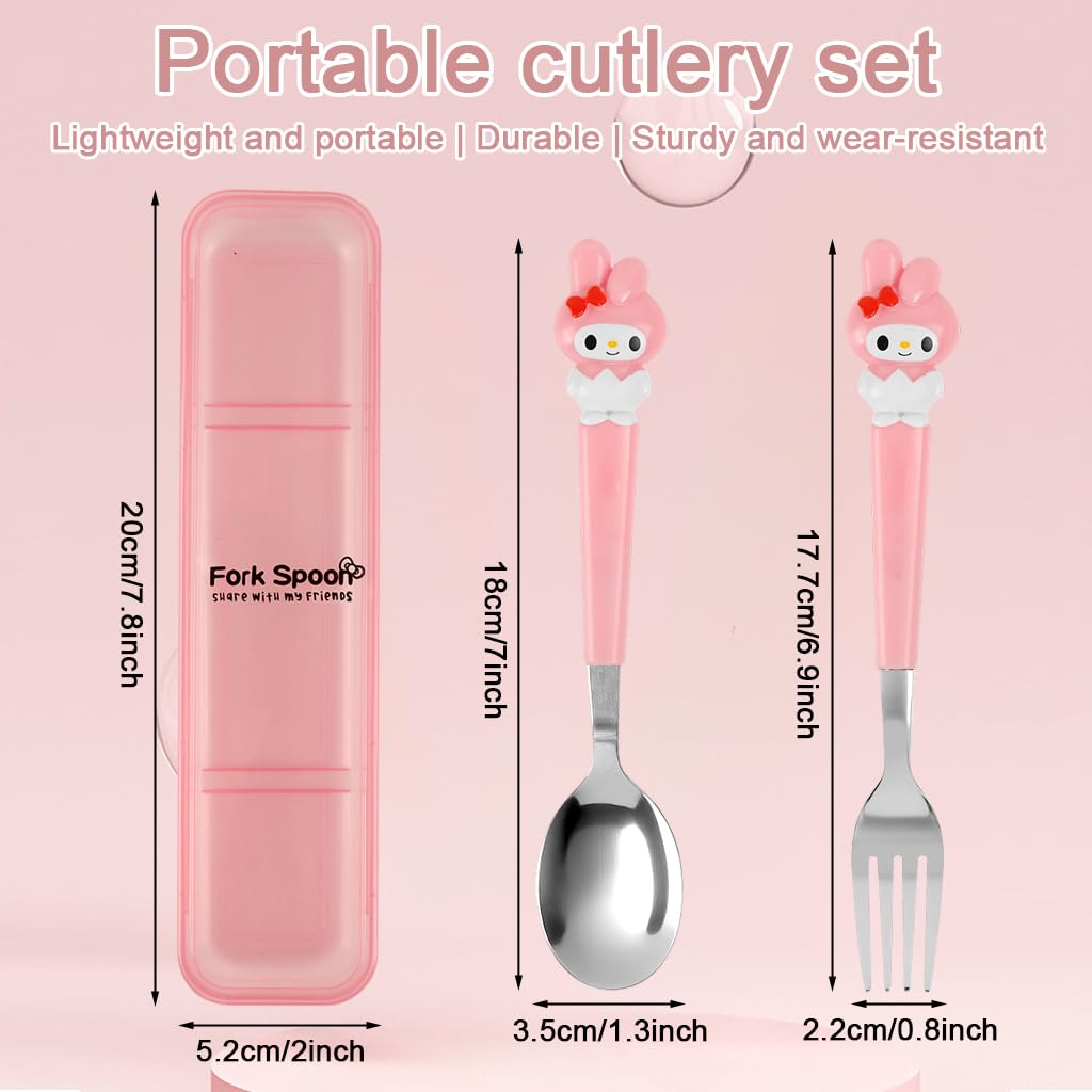 Supvox Cute Cutlery Set for Lunch Box with Storage Case featuring 7.87 in Utensils | Food Grade Stainless Steel for Kids