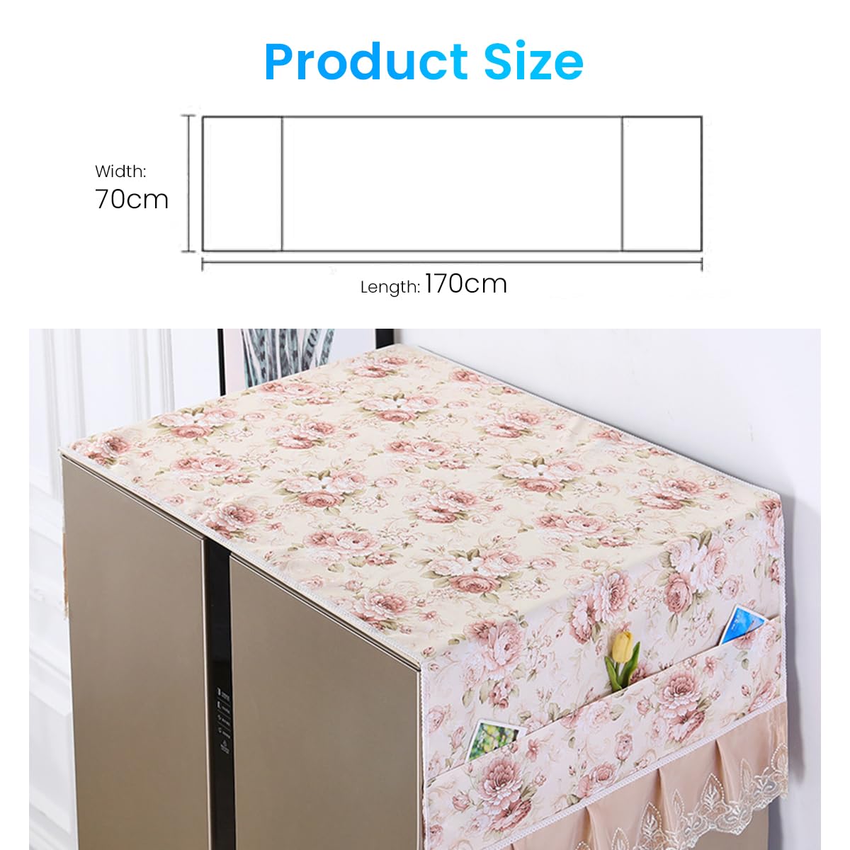 HASTHIP Fridge Cover for Refrigerator Protection 70x170cm with Side Pockets | Floral Print