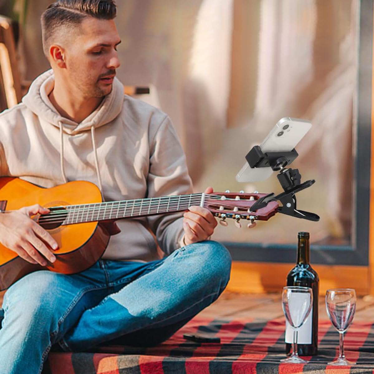 HASTHIP Guitar Phone Holder for Musicians with 360° Rotation and Strong Clamp Grip | 3 PCS
