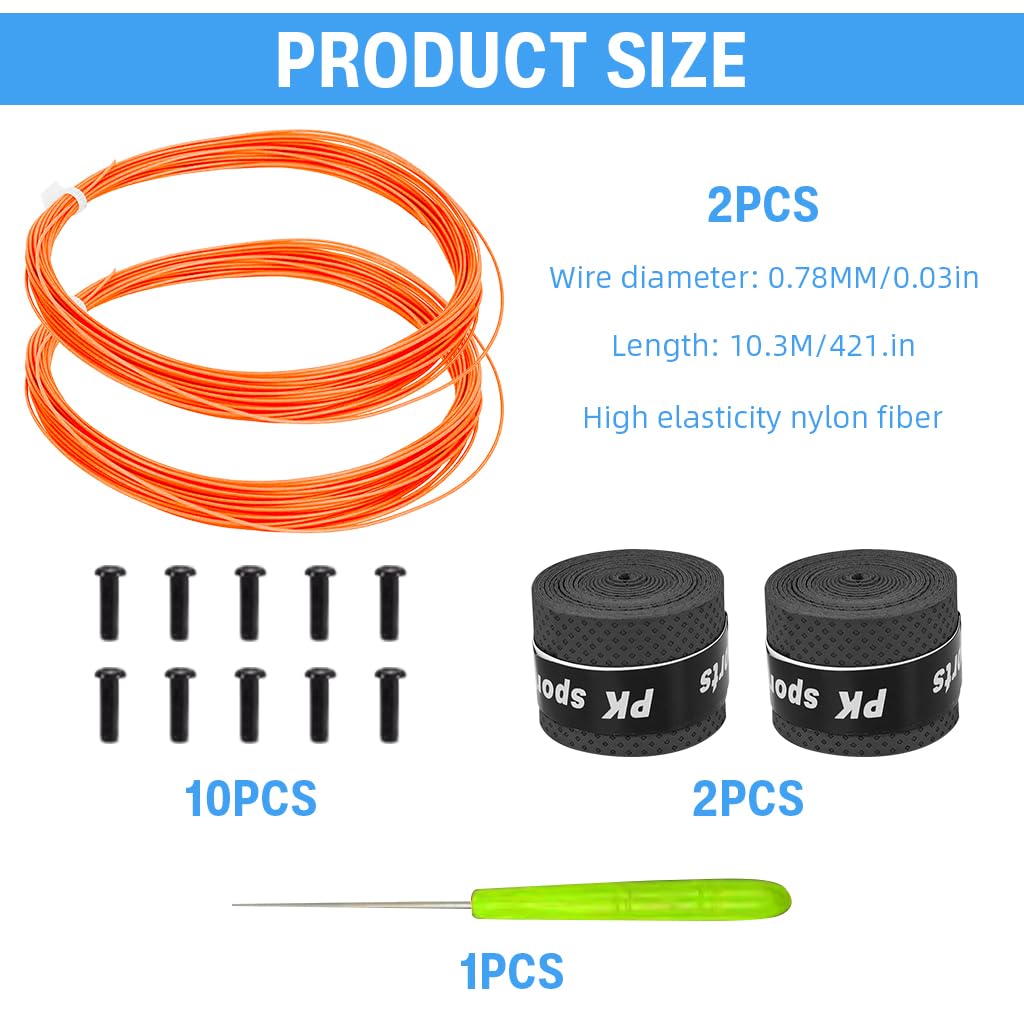 Proberos Badminton Racket Strings Set for 2 Rackets with 0.78mm Nylon Fiber 26lbs 10m | Orange 3PCS