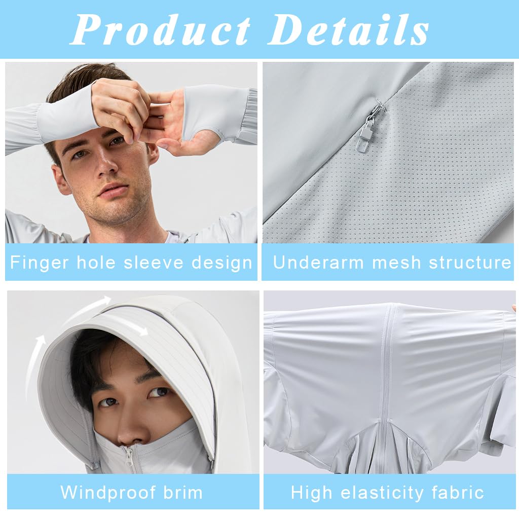 GUSTAVE Sun Protection Jacket for Men with UPF 50+ and Zip Hoodie | Ice Silk Lightweight Breathable Design