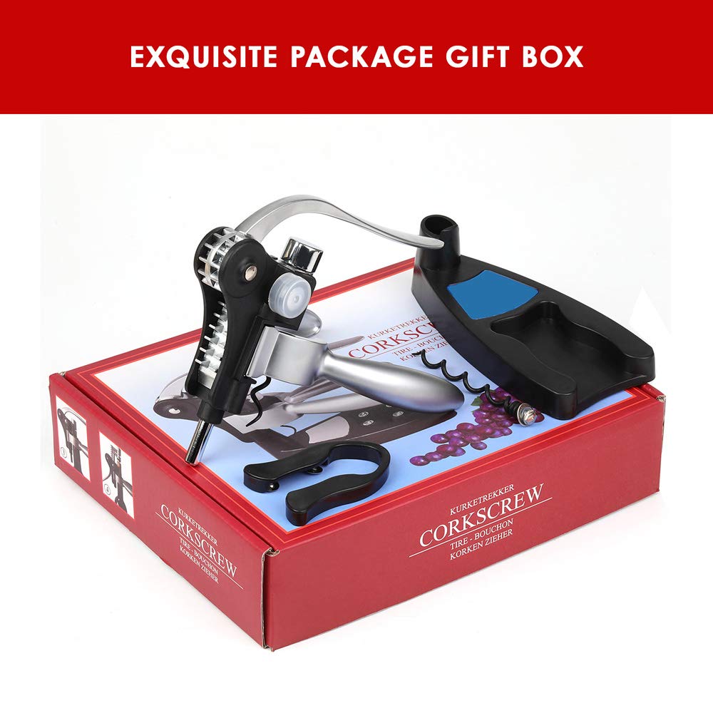 ELEPHANTBOAT Wine Bottle Opener Kit for Home and Bar with Lever Corkscrew & Foil Cutter | Gift Set