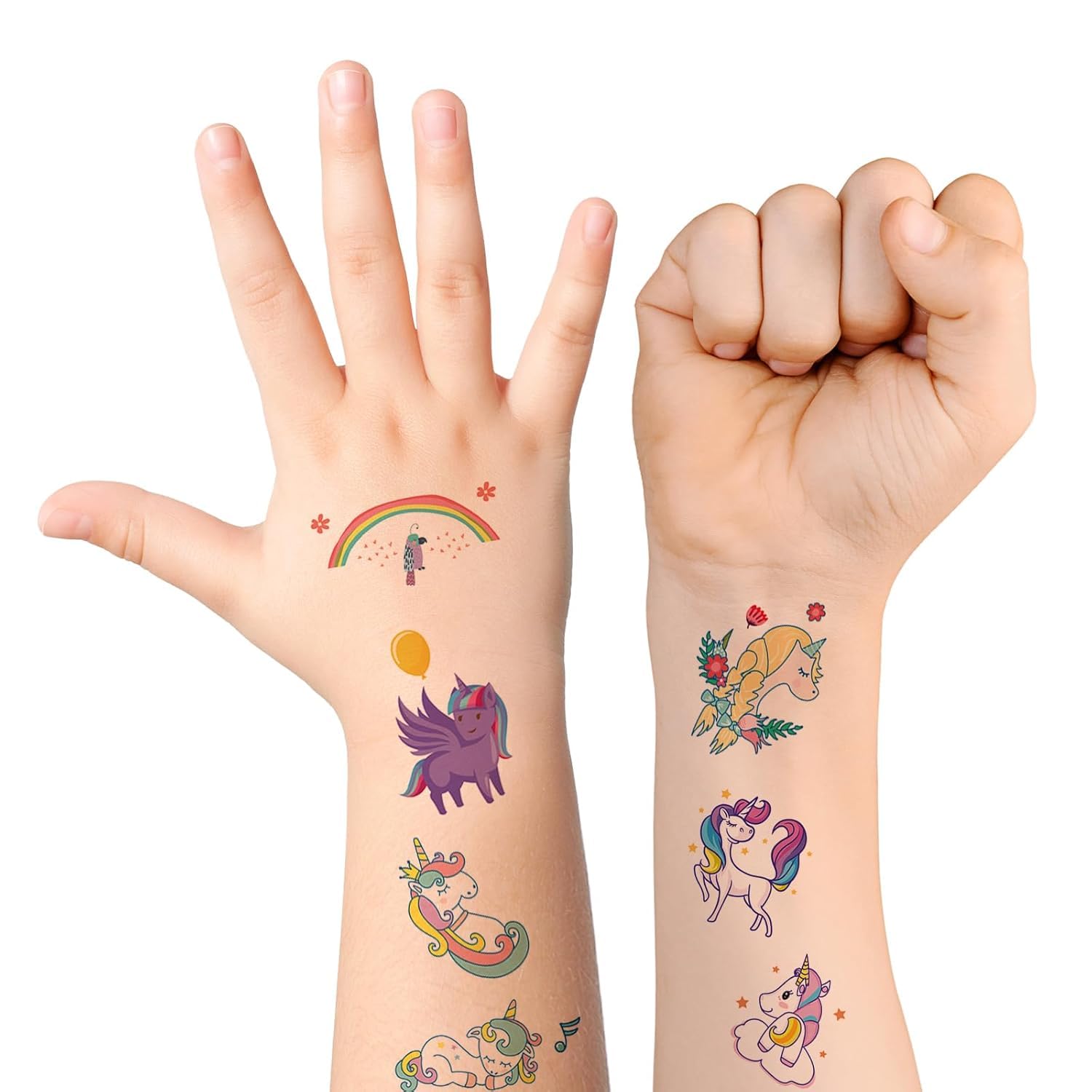 MAYCREATE Temporary Tattoo Stickers for Kids Girls 10 Sheets Waterproof Unicorn Designs | Safe for Parties and Festivals