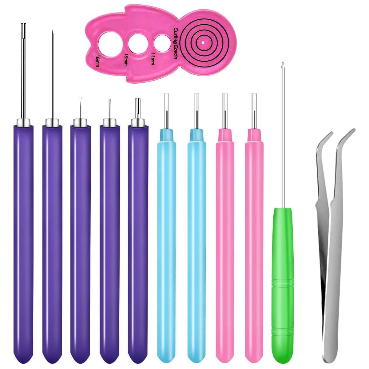 HASTHIP Quilling Tools Kit for Paper Crafting with 12pcs Slotted Needle Pens and Tweezers | Stainless Steel and Plastic Set for Beginners