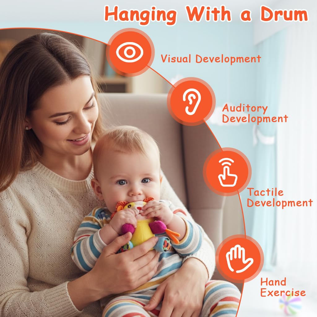 SNOWIE SOFT Baby Toys for Stroller with Open Ring Clasp and Plush Lion Rattle | Sensory Fun for 6–12 Months