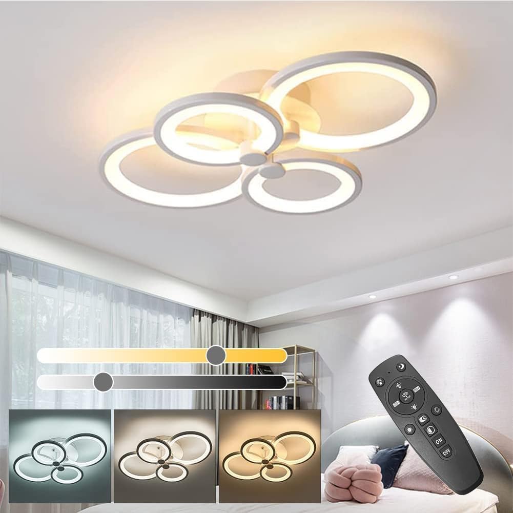 [Second-hand]ELEPHANTBOAT@ 36W Dimmable Ceiling Light for Living Room, 3-Color Round LED Ceiling Light with Remote Control, Flush Mount Lighting Fixture with 4 White Rings for Living Room Bedroom (2800-6000k)