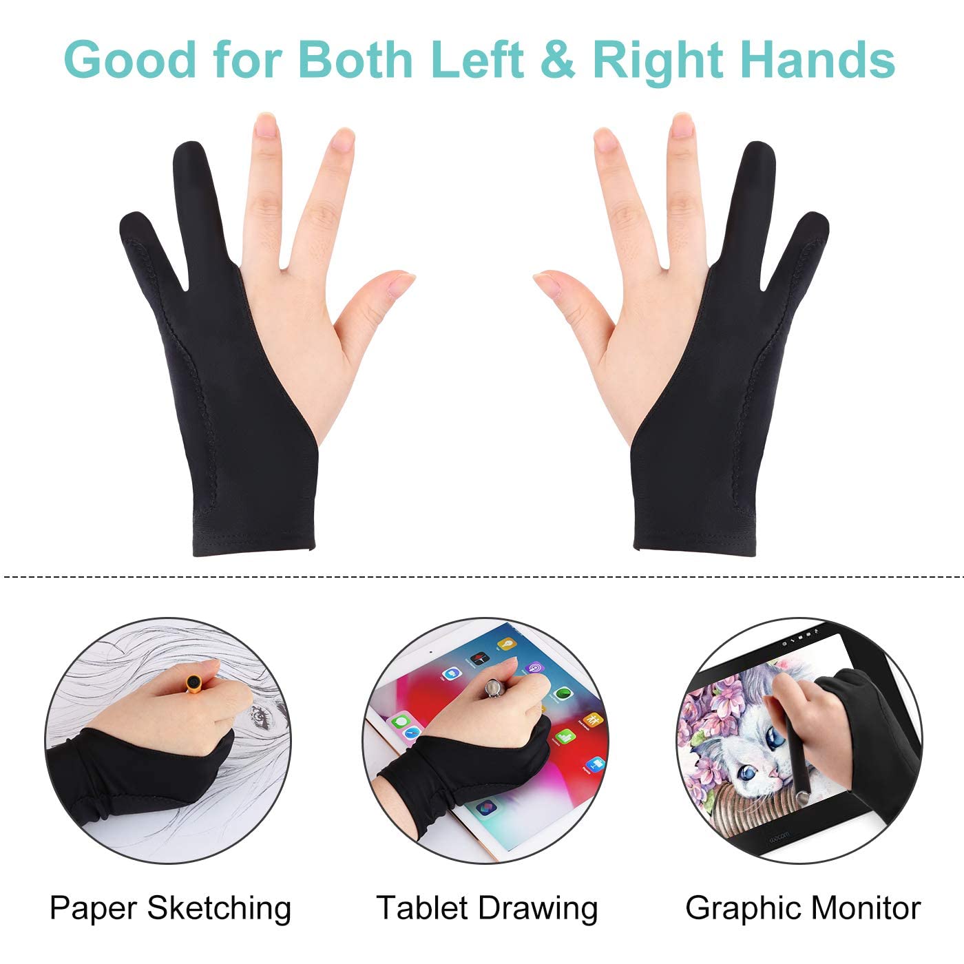 Digital Drawing Glove for Tablet Artists featuring Three Layer Design and Lycra Material 8.5×20.5 cm | Smooth Glide Two Finger Pair