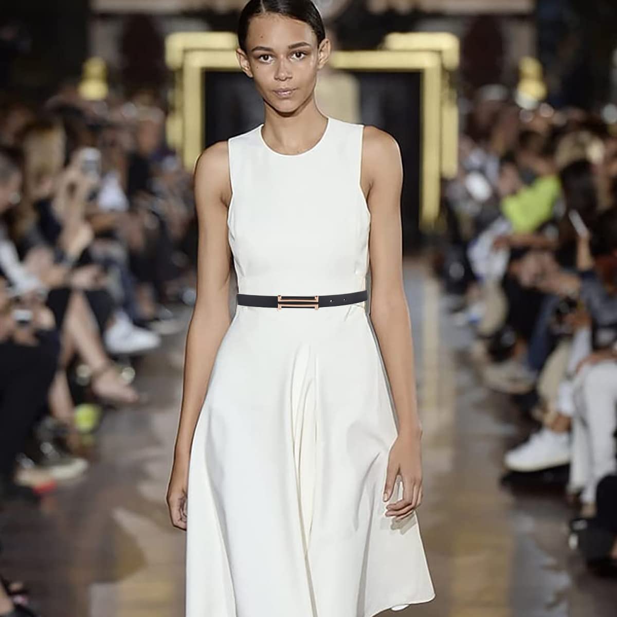 PALAY Women Belt for Dresses and Blazers featuring Golden Rose Interlock Buckle 40 in PU