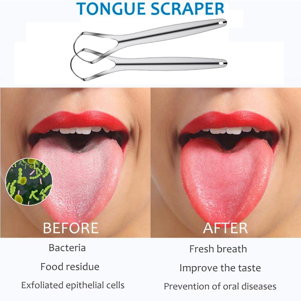 ZIBUYU Stainless Steel Tongue Scraper for Deep Cleaning 2 Pack with Wide Mouth Design | Fresher Breath