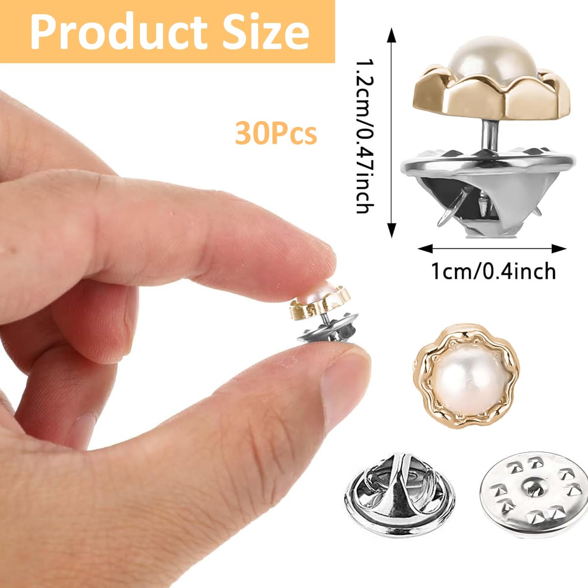 Venzina Pearl Safety Pin Flower Shirt Buttons for Hijab and Scarf | 30pcs Alloy No‑Sew Brooch Pins