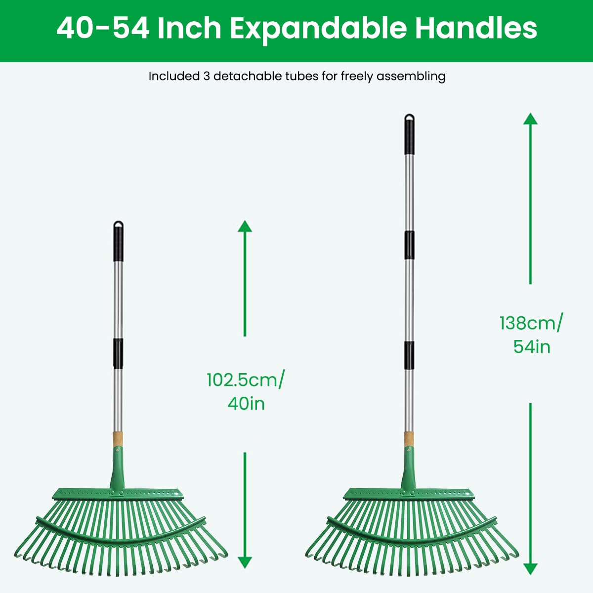 HASTHIP Leaf Rake for Backyard with 25 Curved Steel Teeth and 55 in Detachable Handle | Stainless Steel Lawn Tool
