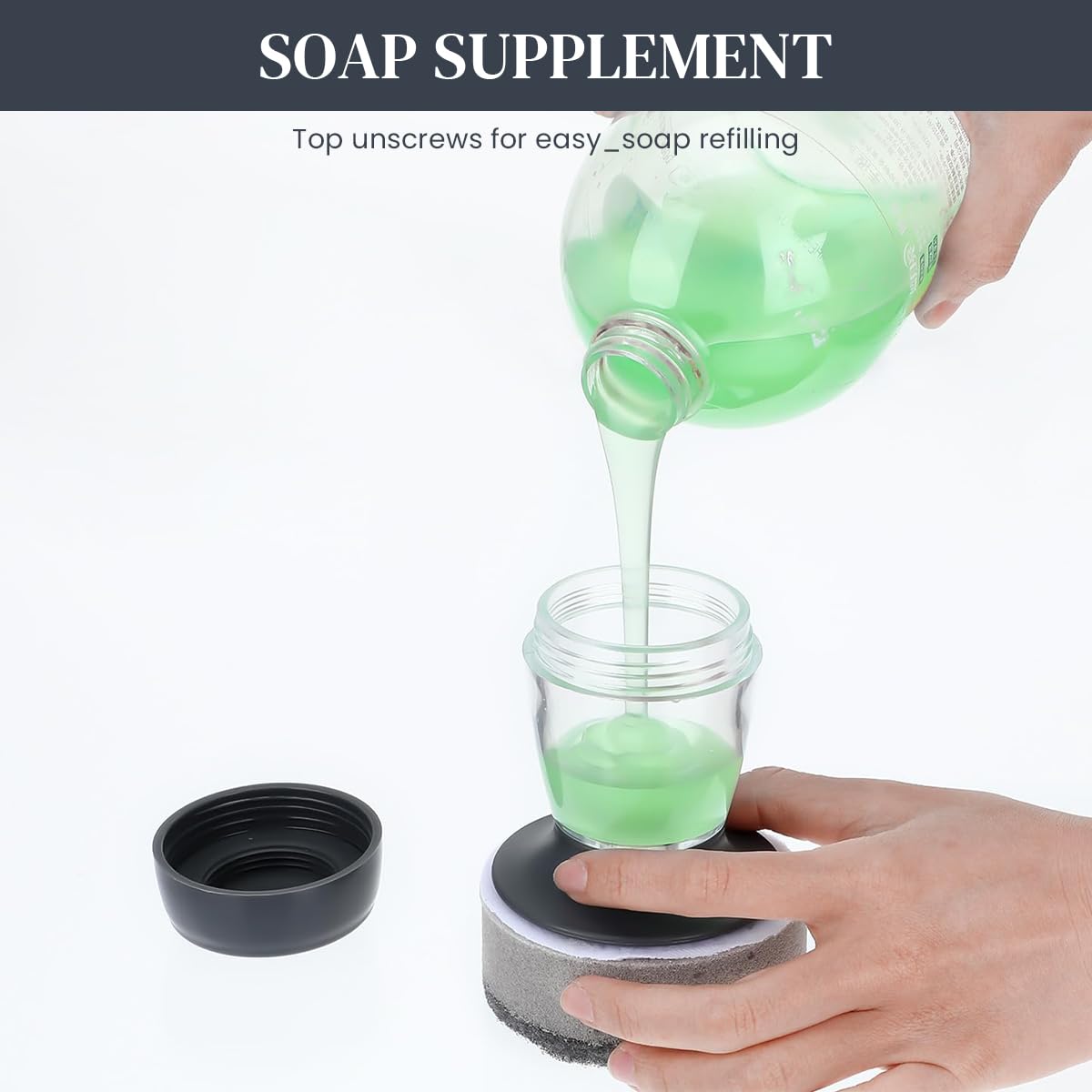 HASTHIP Liquid Soap Dispenser Brush for Kitchen Cleaning with Drip Tray & 2 Sponges