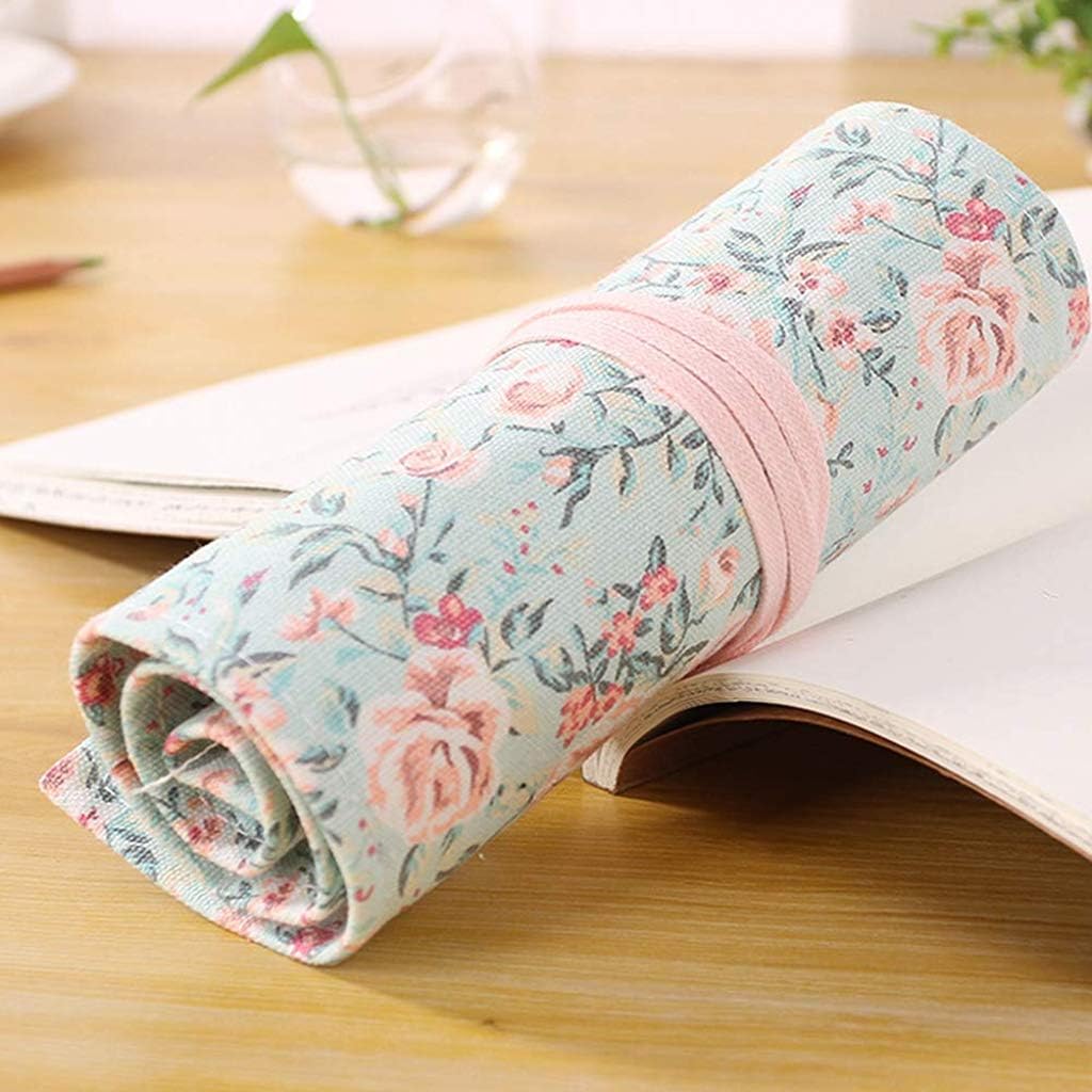 PATPAT Colored Pencil Wrap Case for Organizing 48 Pencils with Canvas Roll | Pink Floral Pattern for Artists and Students