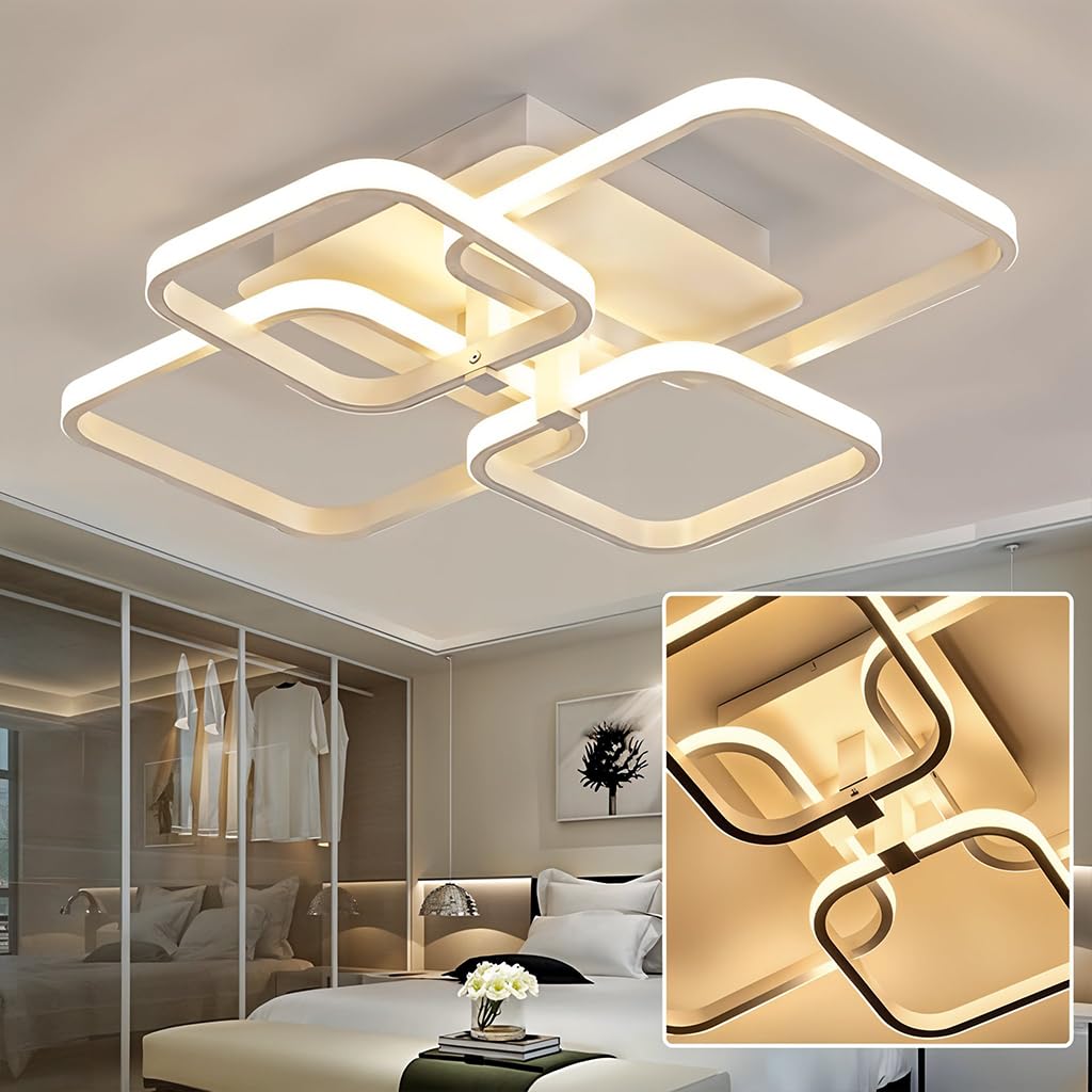 ELEPHANTBOAT® LED Ceiling Light with Remote Control 3-Color LED Ceiling Light for Living Room White Acrylic Modern LED Ceiling Light  Flush Mount LED Ceiling Light for Living Room, Bedroom, 58x45x12cm