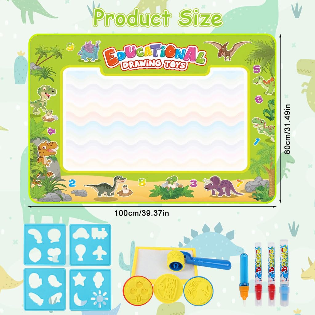 PATPAT Magic Water Doodle Mat for Kids with Water Pens and Stamps 100x80cm | Mess-Free Fun