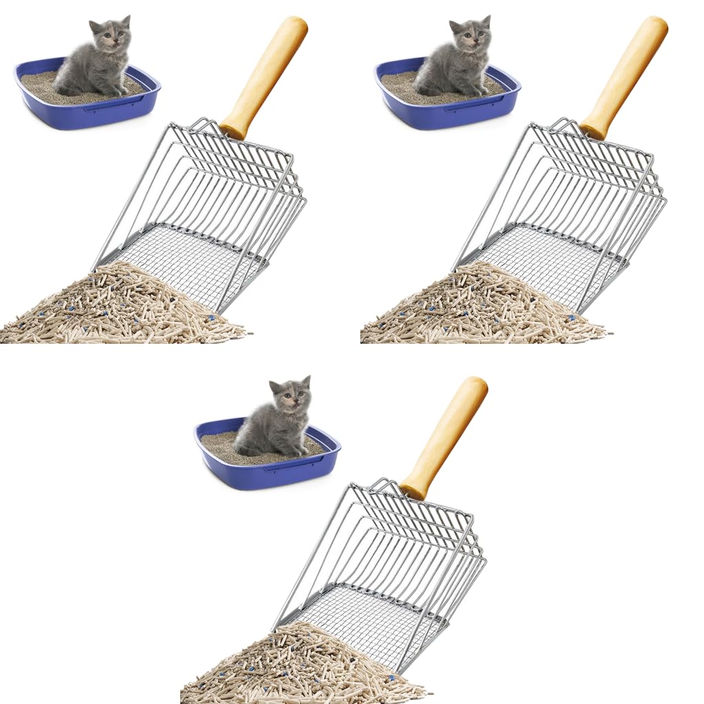 Qpets Metal Litter Scoop for Cat Potty Cleanups with 14cm Ergonomic Handle | 3PCS Set