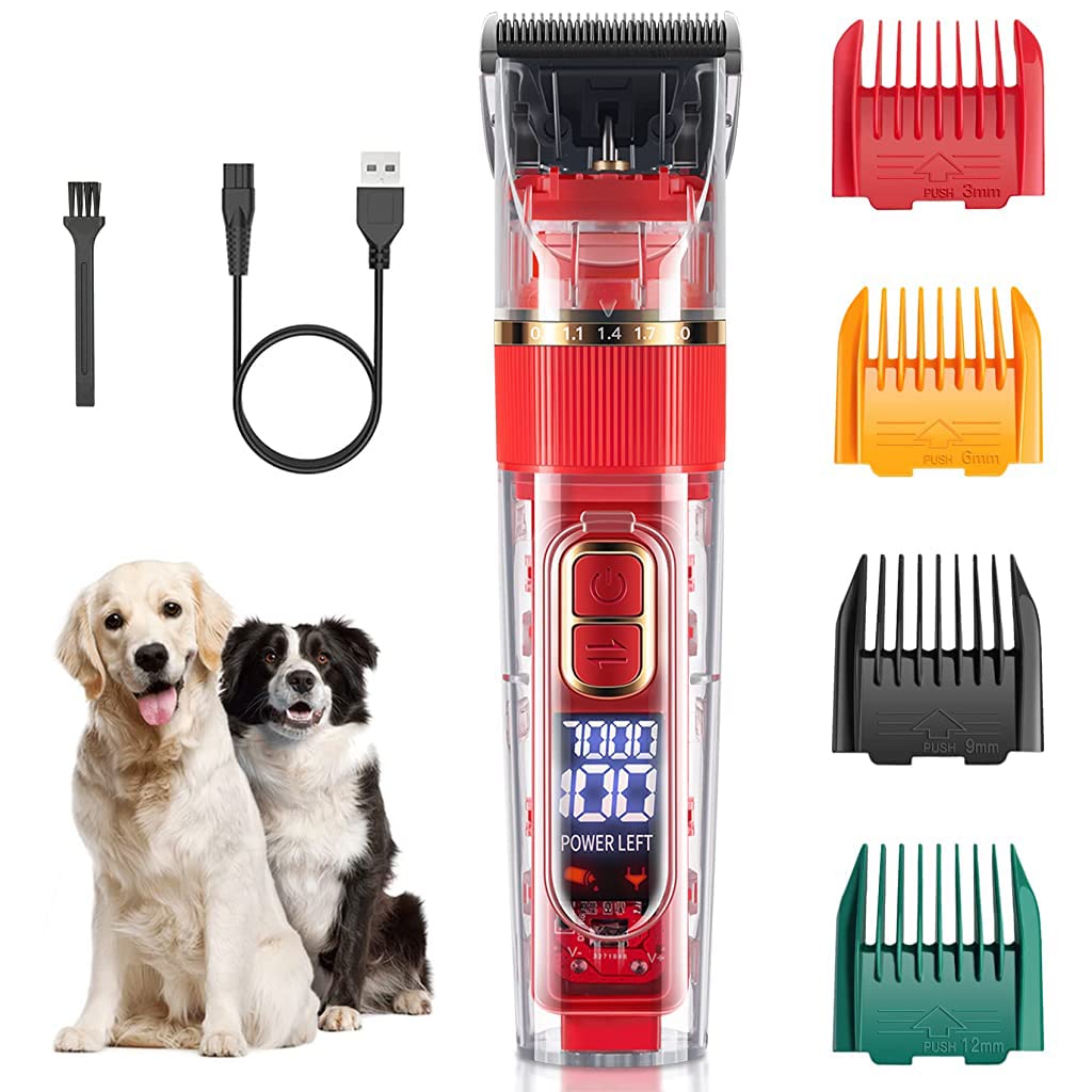 Qpets® Full Body Wash Dog Trimmer with Hair 4 Limiting Comb Smart Display Cat Grooming Kit Dog Hair Trimmers for Adult Dog Pet Grooming Hair Clipper for Cats Trimmer for Dogs