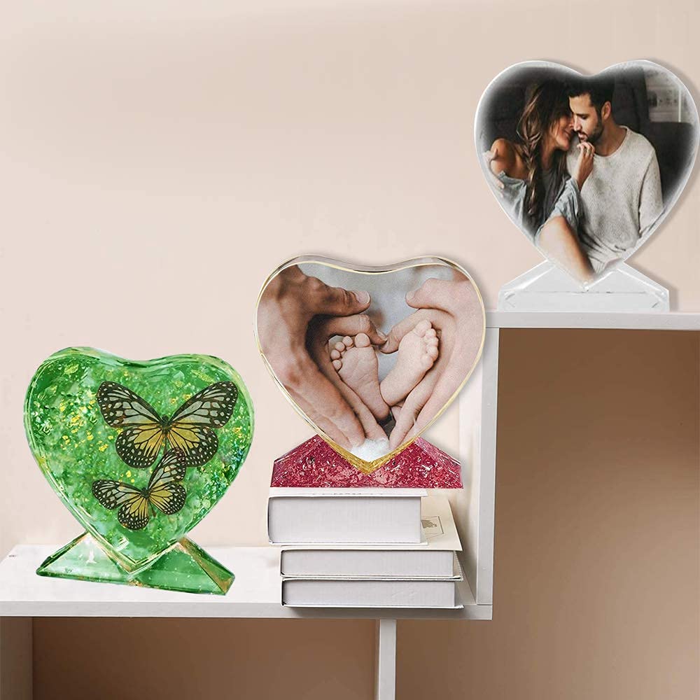 Venzina Resin Moulds for Heart and Rectangular Photo Frames with 12 Glitter Colors | DIY Gift Making 13 x 9 cm Set