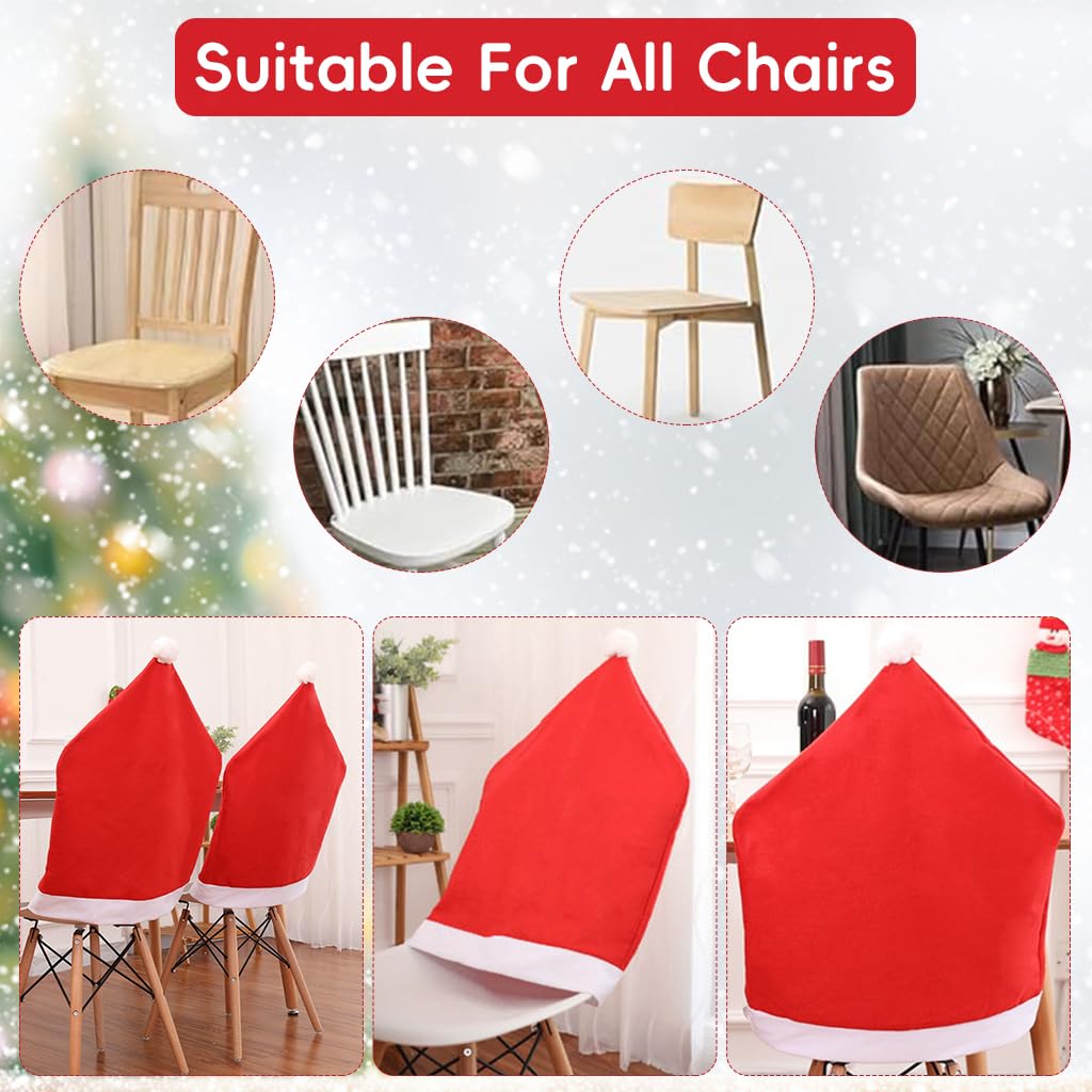 HASTHIP Christmas Chair Covers for Dining Room with 6PCS Set and Red Santa Hat Design
