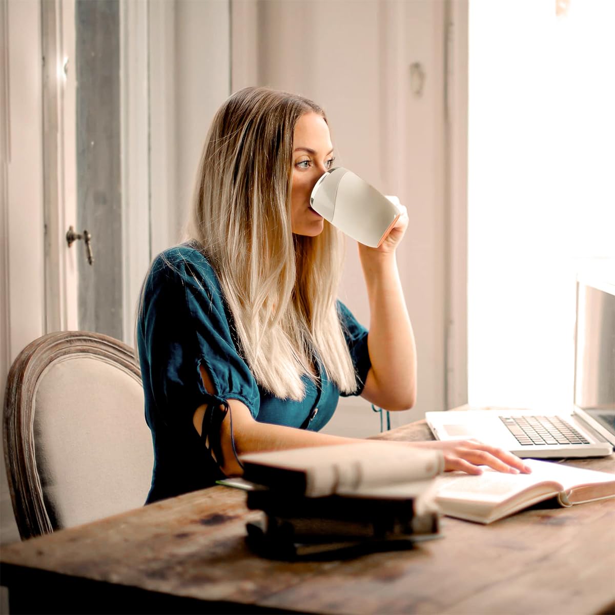 Supvox Self Stirring Mug for Coffee and Tea with 380ml Capacity featuring Magnet Auto Mixing and 304 Stainless Steel | USB Rechargeable Cup