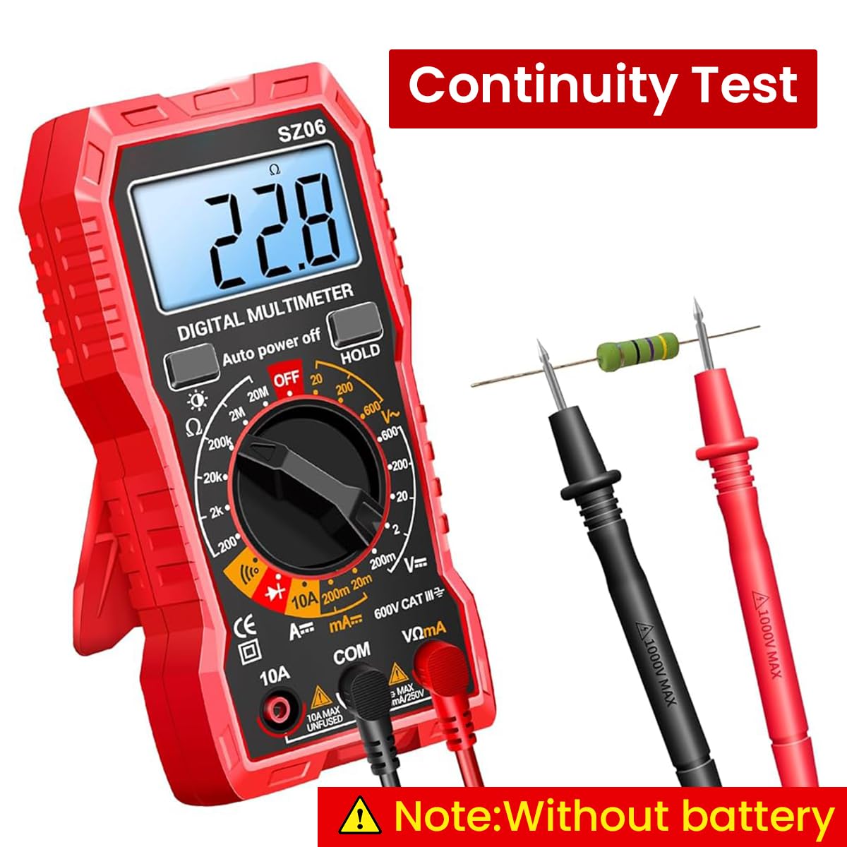 Serplex® Digital Multimeter Tester 2000 Counts Measures AC/DC Voltage, DC Current Ohm Amp Meter, Professional Multimetro Auto Voltmeter with Resistance, Diodes, Buzzer (Battery not included)