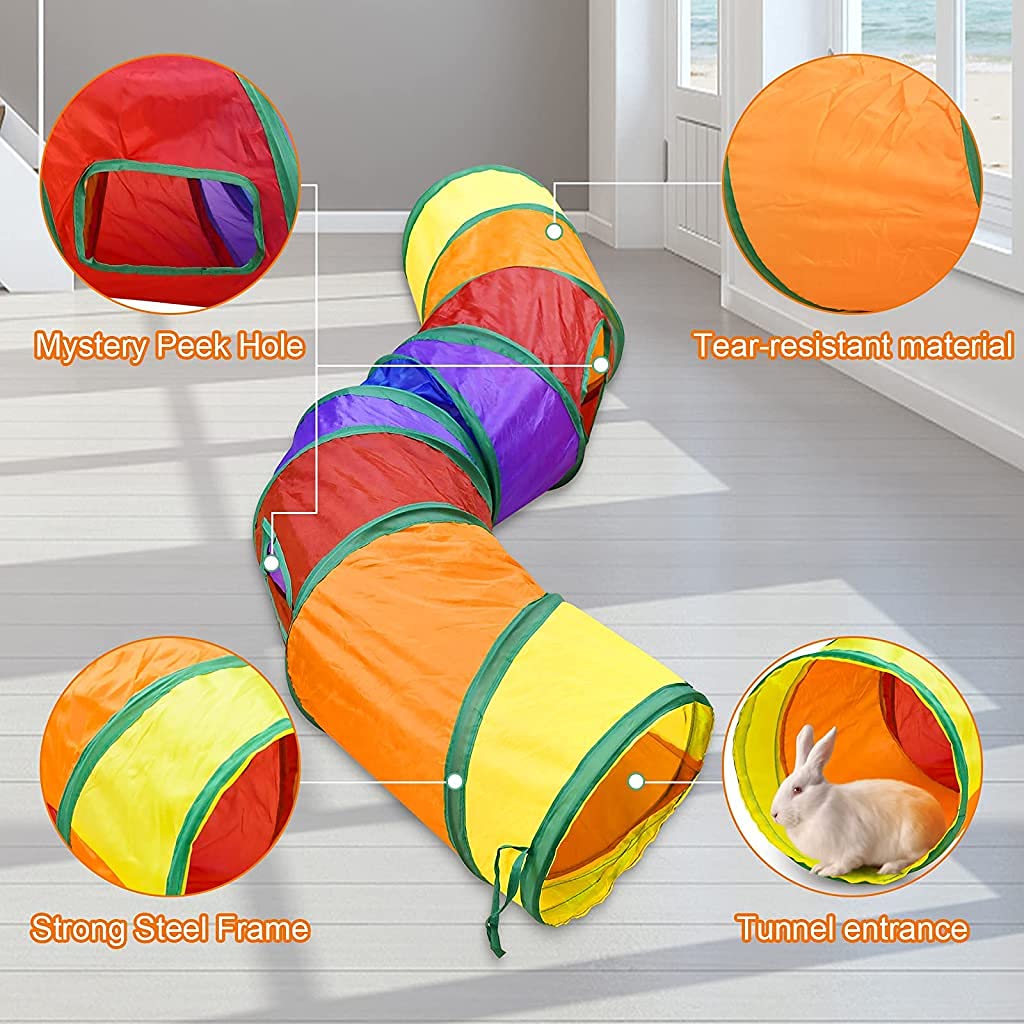 Qpets Cat Toys Tunnel for Indoor and Outdoor Play featuring 2 Way Collapsible Tubes | Rainbow Color