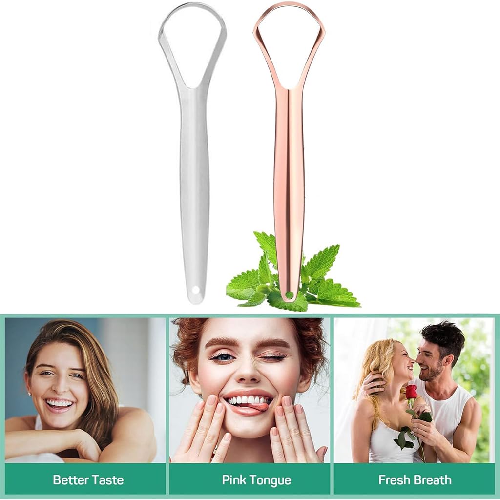 ZIBUYU Tongue Scraper 2 Pack for Deep Cleaning with Wide Mouth Design & 304 Stainless Steel | Fresher Breath and Oral Hygiene