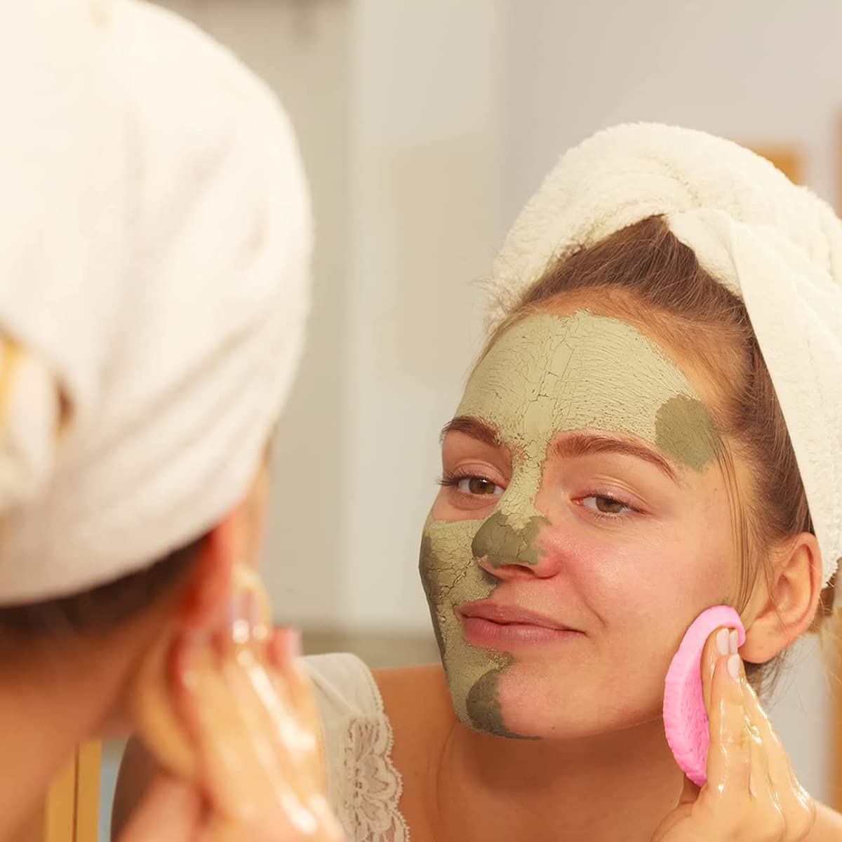 MAYCREATE Compressed Facial Sponges for Cleansing and Exfoliating | 50pcs 6cm Natural Wood Pulp Pads