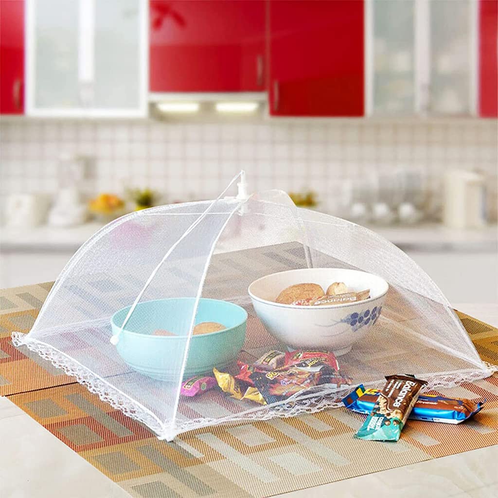 HASTHIP Food Cover Tents for Outdoor Picnics with Pop Up Steel Frame 17 in Mesh Net | 4 Pack White