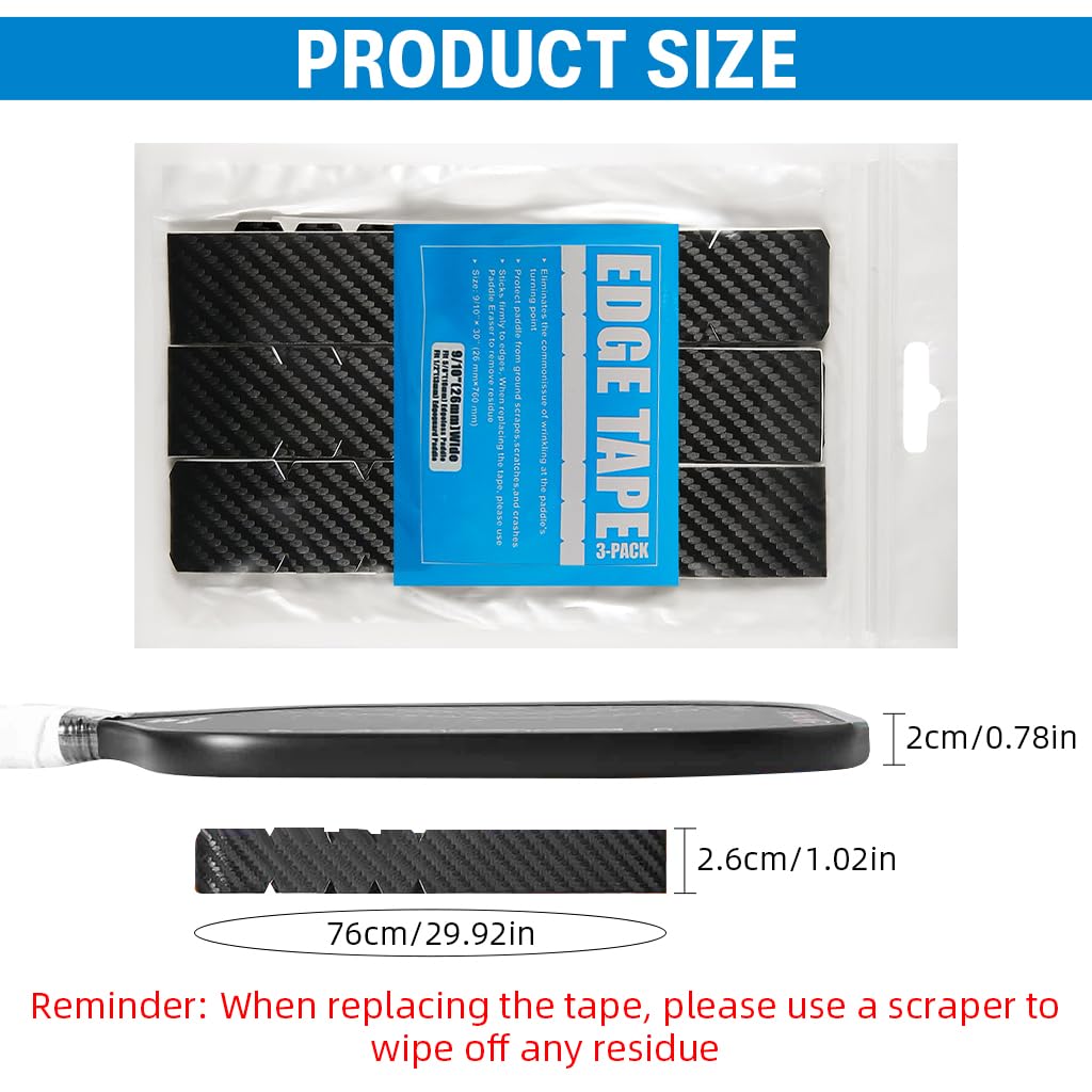 Proberos Pickleball Paddle Edge Protector Tape 3 Pcs with Self Adhesive PU Stripe | Carbon Fiber Pattern for Racket Protection