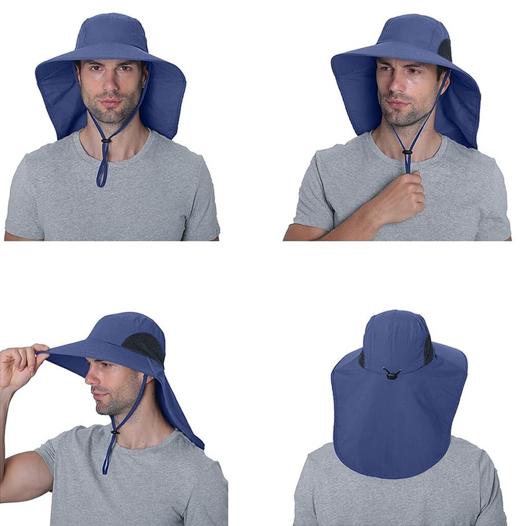 GUSTAVE Sun Hat for Men Fashion Wide Brim Hat UPF 50+ Sun Hats Men Neck Flap Design & Adjustable Windproof Chin Strap Sun Hat Unisex Sun Hat Breathable Sun Hat for Hiking, Fishing, Gardening, Navy