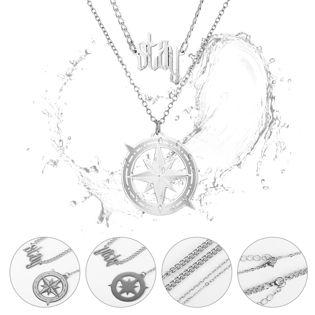 SANNIDHI Stray Kids Necklace Set for Fans with Stay and Compass Pendants | Silver Jewelry
