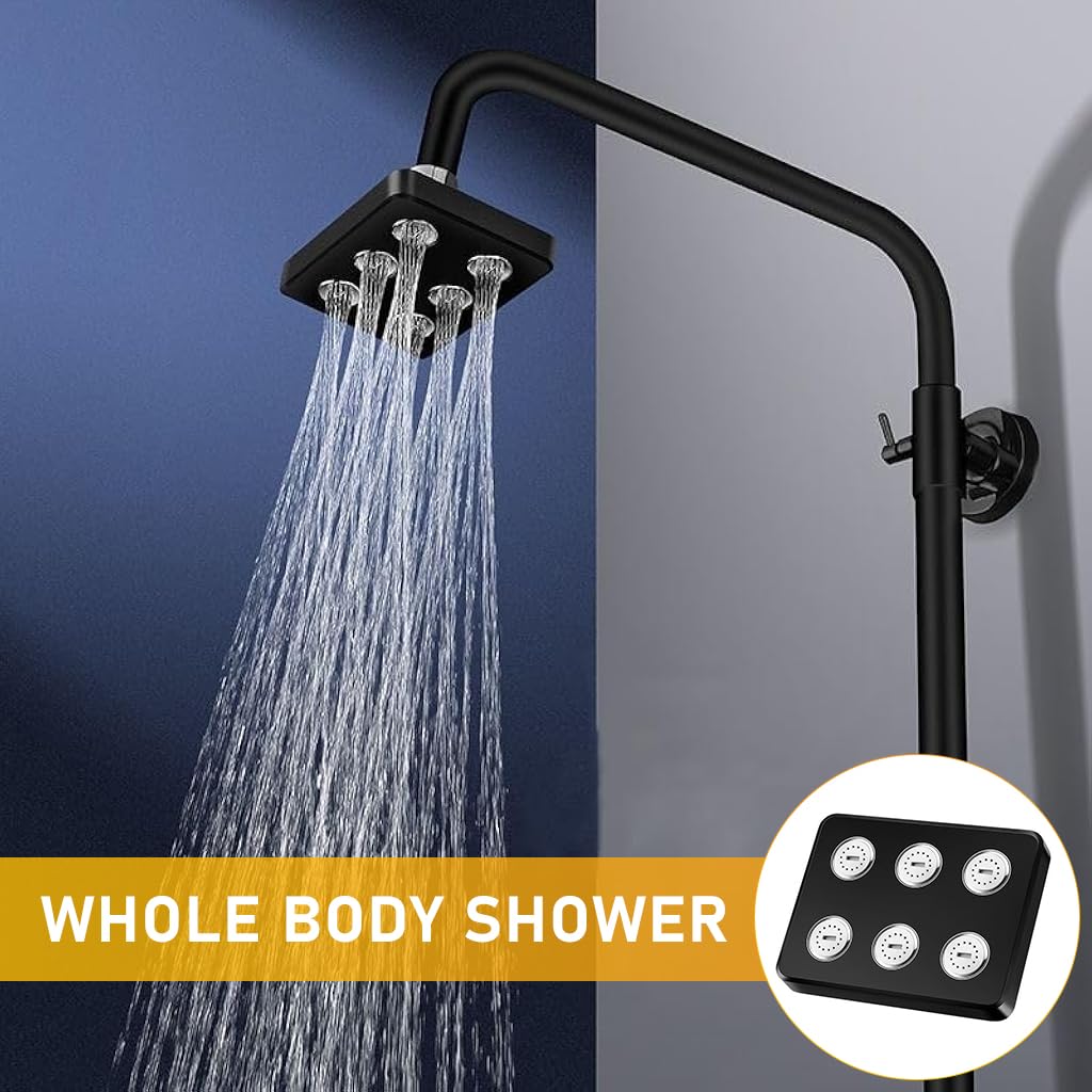 HASTHIP Rain Shower Head for Bathroom with 360° Rotation and Six 14 Nozzle Outlets | Black ABS