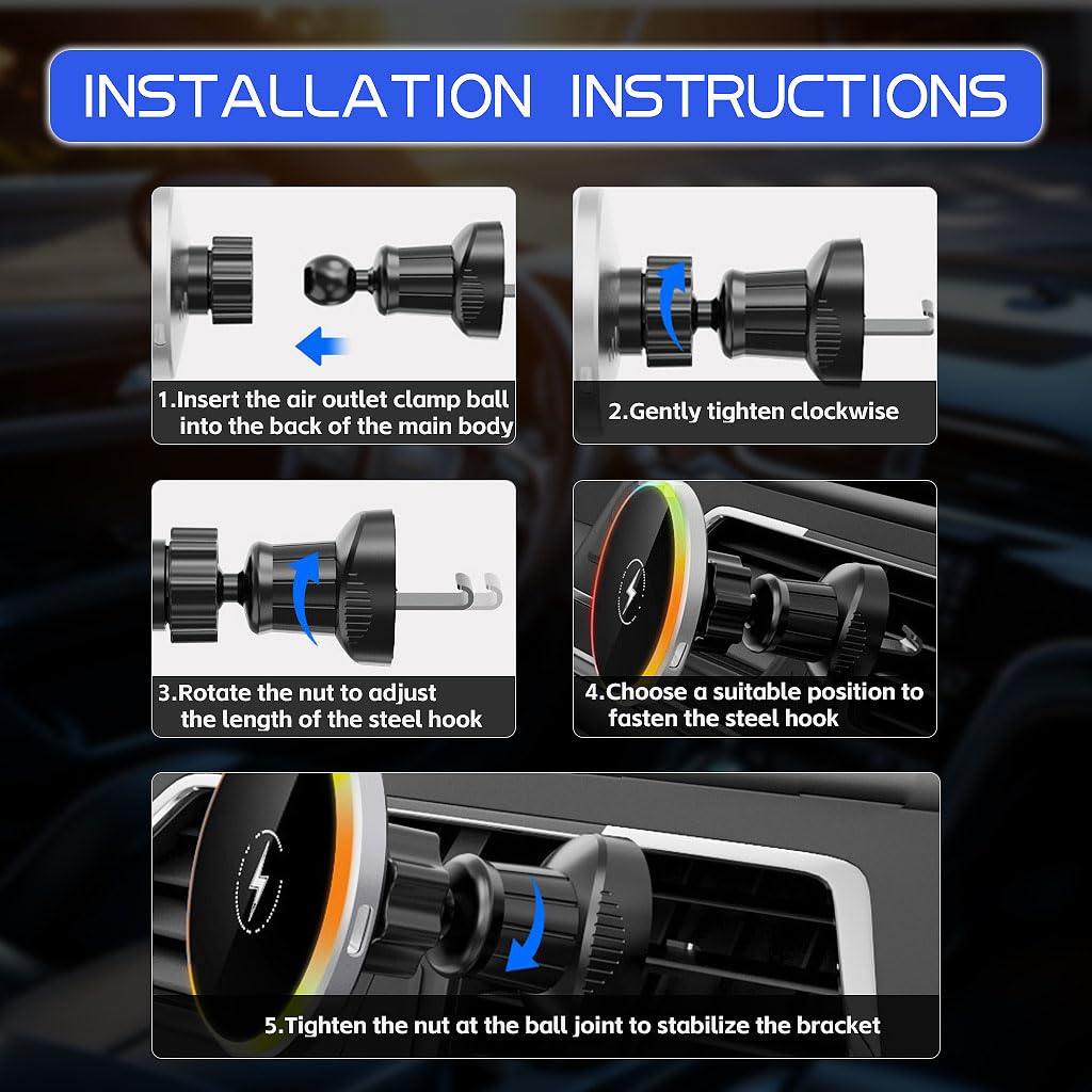 Zitronix Car Charger for Air Vent with 15W Fast Wireless Charging and Magnetic Hold | LED Indicator