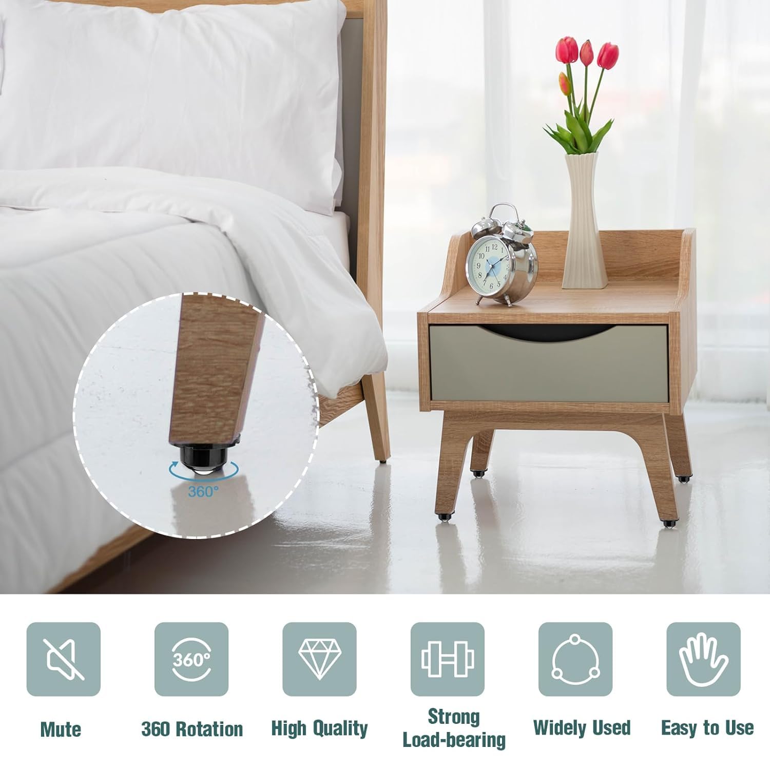 HASTHIP Self Adhesive Caster Wheels for Furniture and DIY Projects with 360° Swivel 200kg Capacity | Black 4pcs Set