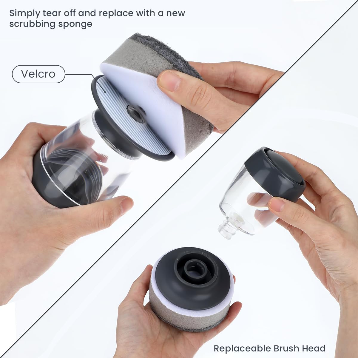 HASTHIP Liquid Soap Dispenser Brush for Kitchen Cleaning with Drip Tray & 2 Sponges