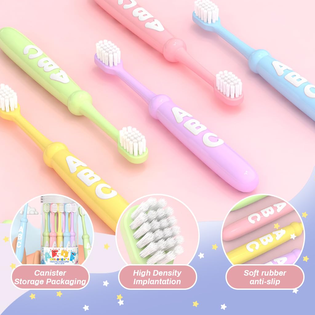 HANNEA Kids Toothbrush for Gentle Cleaning featuring Ultra Soft Bristles and Rubberized ABC Handle | 10pcs Colorful Set for Boys and Girls 6–12 Years