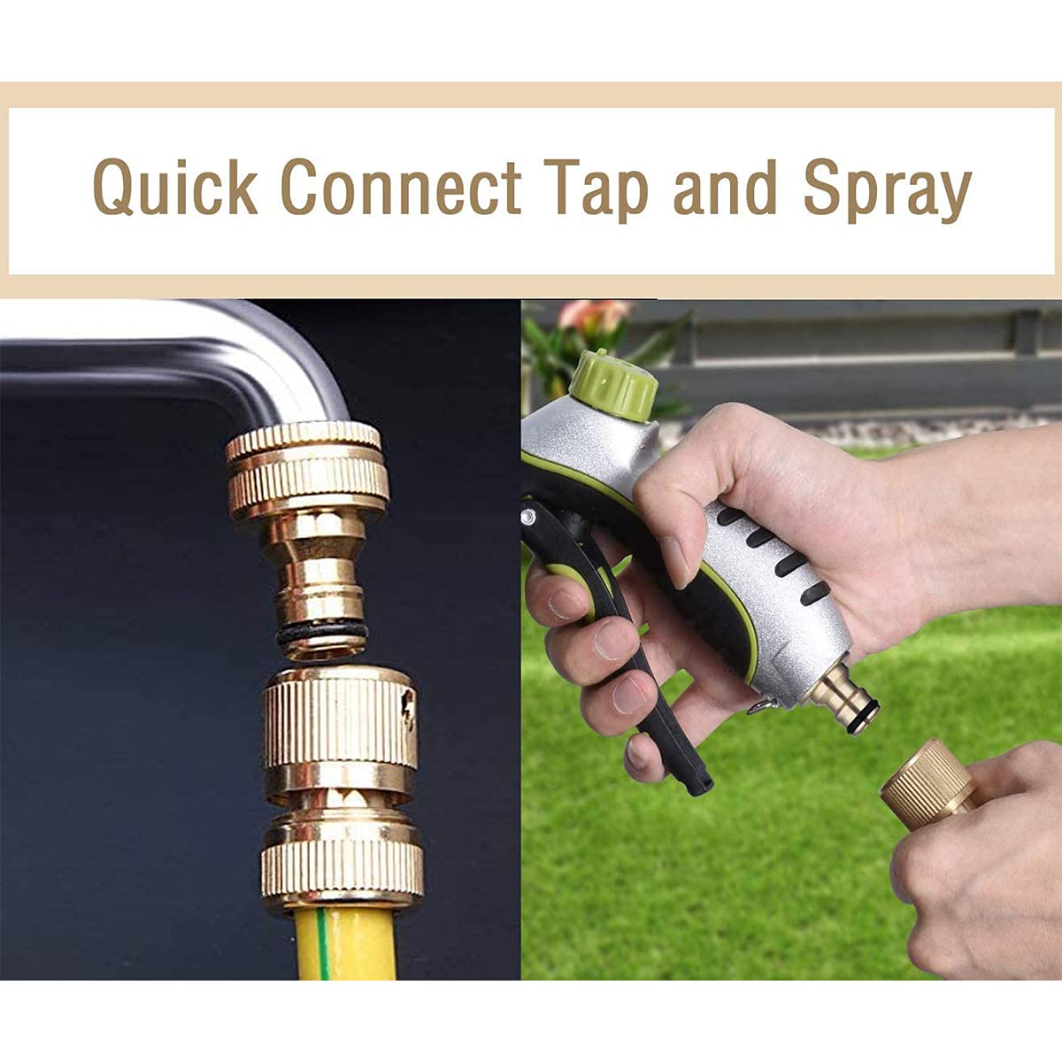 HASTHIP Universal Tap Connector Set for 1/2 and 3/4 inch Taps with Brass Quick Coupling | 5 in 1 Hose Adapter Kit